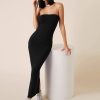 Women Styched Fashion | Solid Bodycon Maxi Black Dress