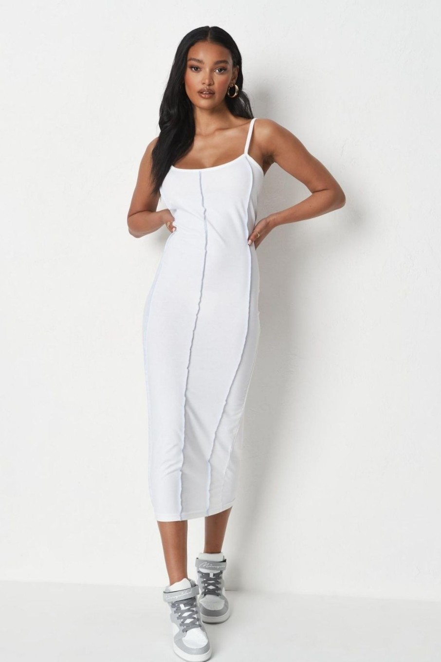 Women Styched Fashion | White Jersey Strappy Midaxi Dress