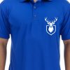 Men Styched Fashion | Blue Premium Polo T-Shirt With Deer Minimal Silhouette Graphics On Pocket Printed