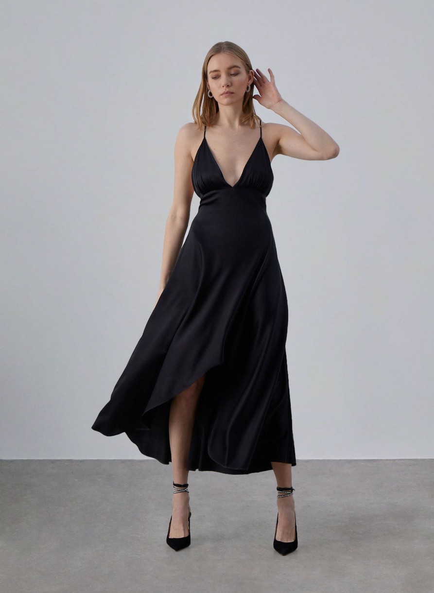 Women Styched Fashion | Forever Chic Asymmetric Silky Midi Dress