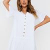 Women Styched Fashion | White Button Through Smock Dress