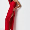 Women Styched Fashion | Knot Detailed At The Waist Slit Red Maxi Dress