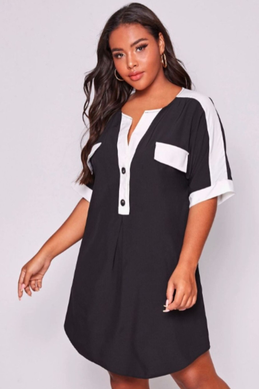 Women Styched Fashion | Color Black Curved Hem Mini Dress