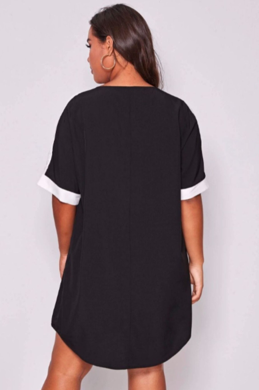 Women Styched Fashion | Color Black Curved Hem Mini Dress