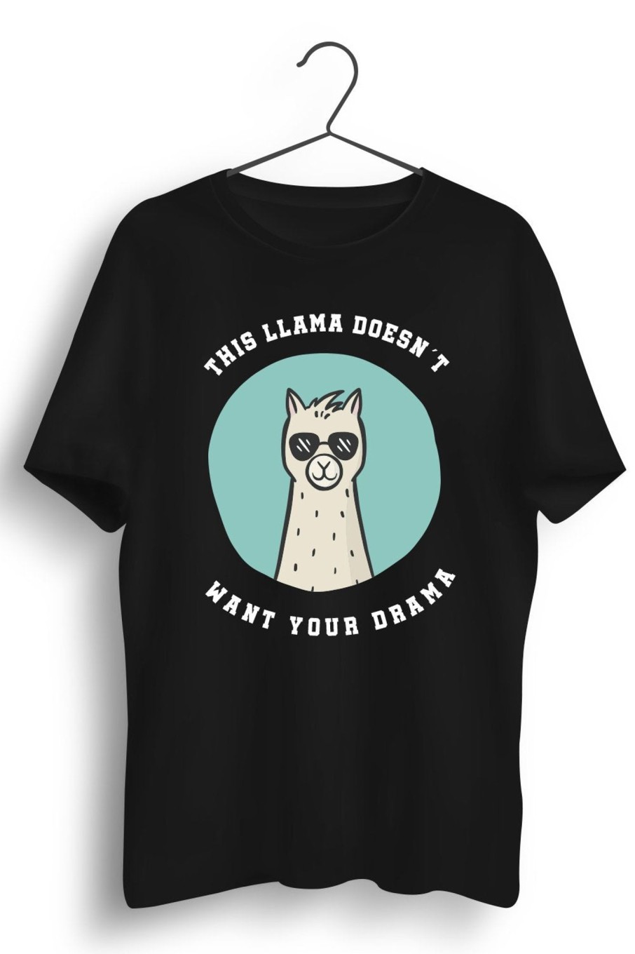 Men Styched | This Llama Doesnt Want Your Drama Graphic Printed Black Tshirt