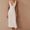 Women Styched Fashion | White Satin V Neck Midi Dress