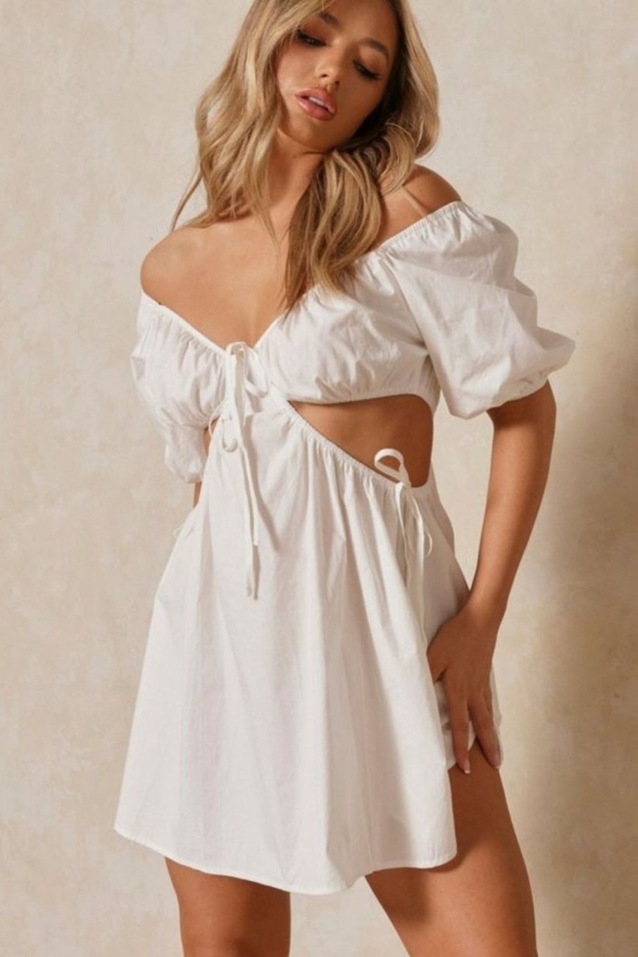 Women Styched Fashion | White Off Shoulder Fit And Flare Dress