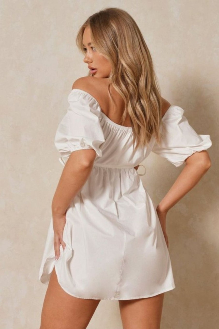 Women Styched Fashion | White Off Shoulder Fit And Flare Dress