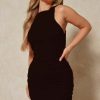 Women Styched Fashion | Black Sleeveless Knitted-Ruched Side Dress