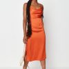 Women Styched Fashion | Orange Cowl Neck Dress Up Midi Dress