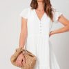 Women Styched Fashion | Button Down Tiered White Mini Dress