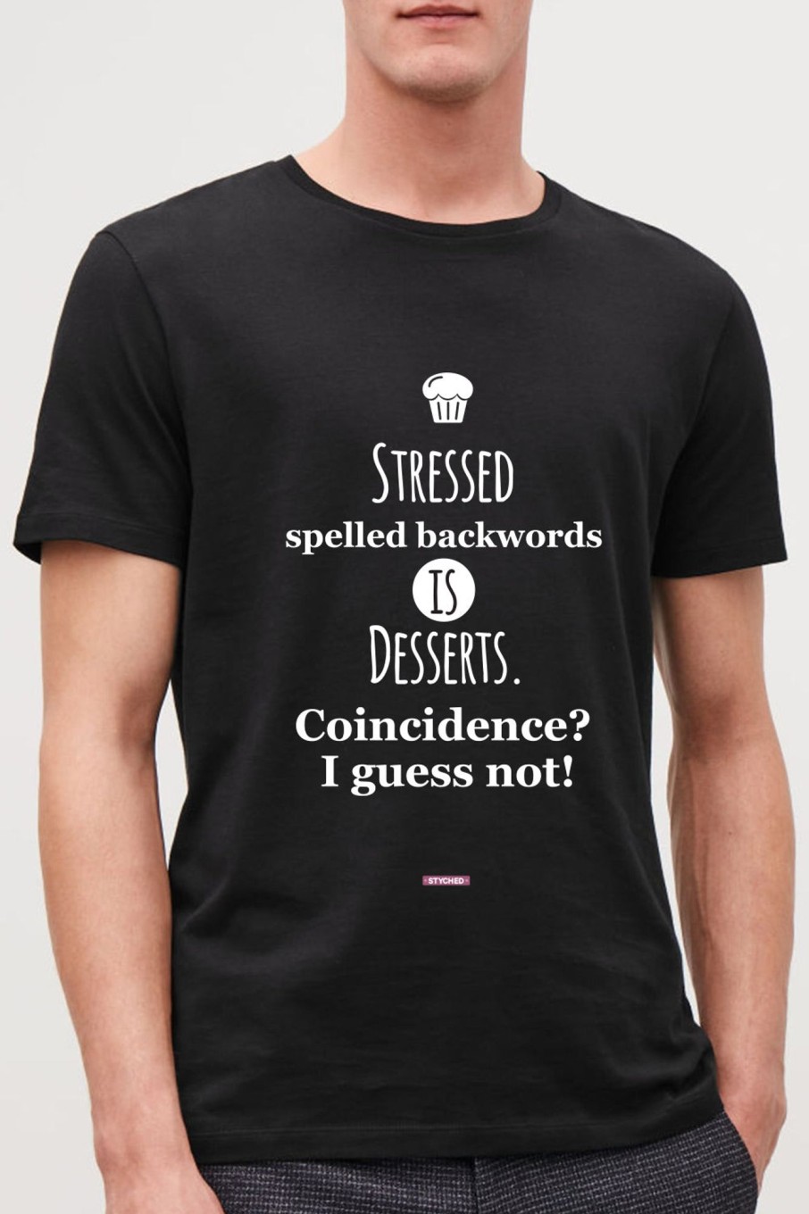 Men Styched Fashion | Stressed Spelled Backwards Is Desserts - Graphic T-Shirt Black Color