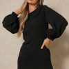 Women Styched Fashion | Peter Pan Collar Full Sleeves Dress In Black