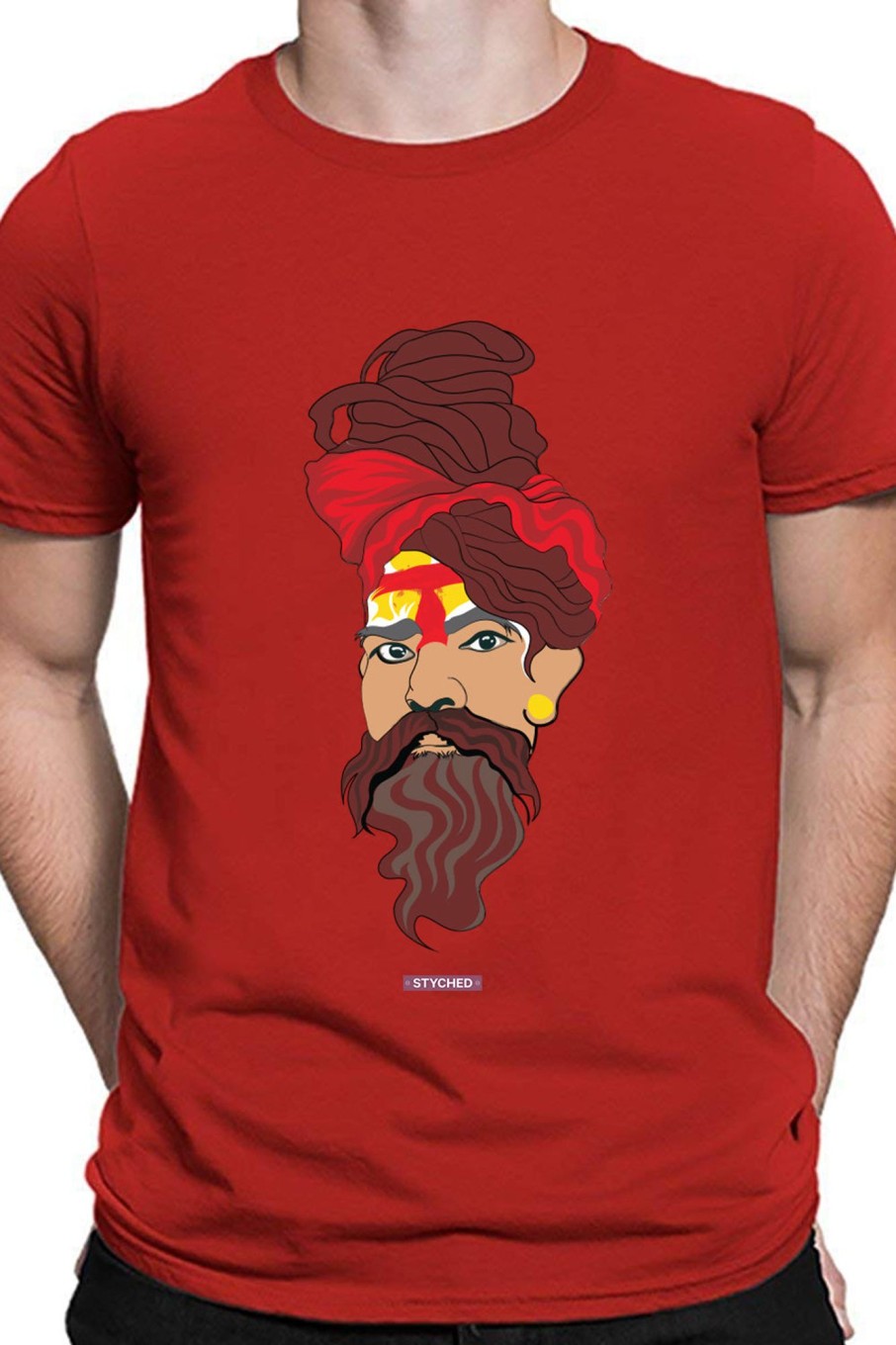 Men Styched Fashion | Sadhu Baba - Quirky Graphic T-Shirt Red Color