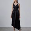 Women Styched Fashion | Black Belted Asymmetrical Silky Midi Dress