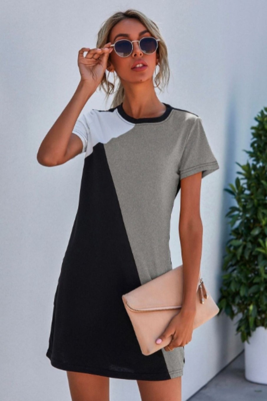 Women Styched Fashion | Colorblock Solid Mini Dress