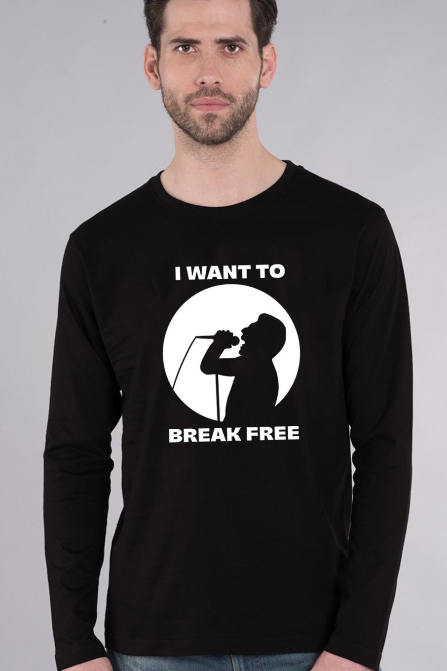 Men Styched Fashion | I Want To Break Free - Black Inspirational Full Sleeve Cotton Tee