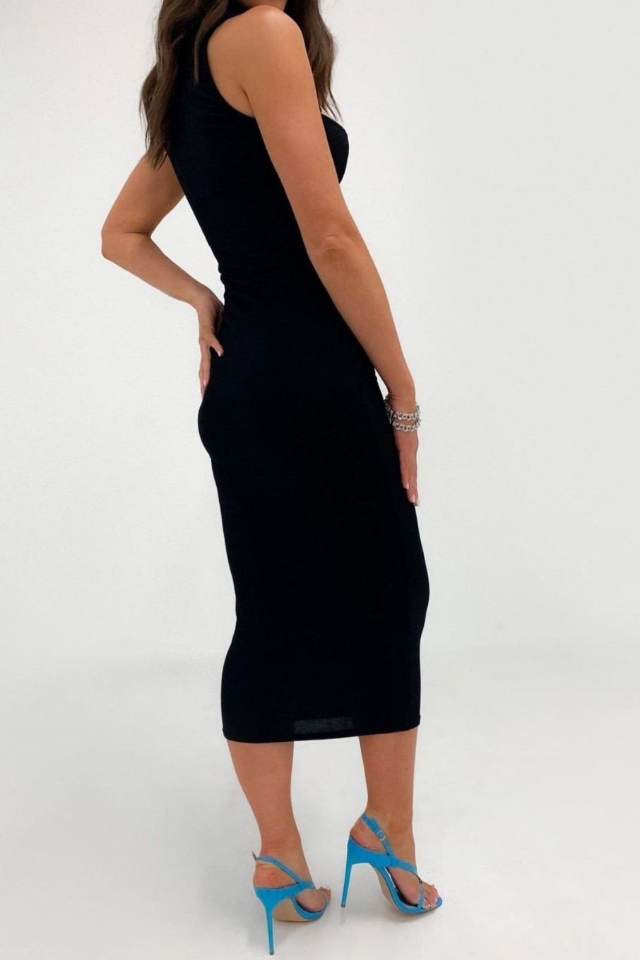 Women Styched Fashion | High Neck Cut Detail In The Front Black Midaxi Dress