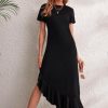 Women Styched Fashion | Black Asymmetrical Dress