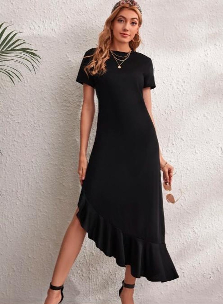 Women Styched Fashion | Black Asymmetrical Dress