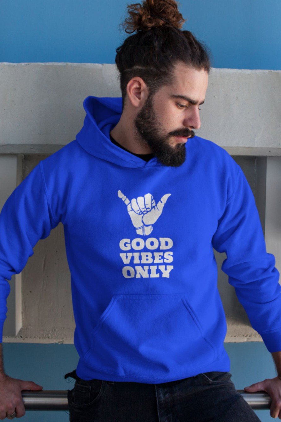 Men Styched Fashion | Good Vibes Only Premium Non Zipper Blue Hoodie