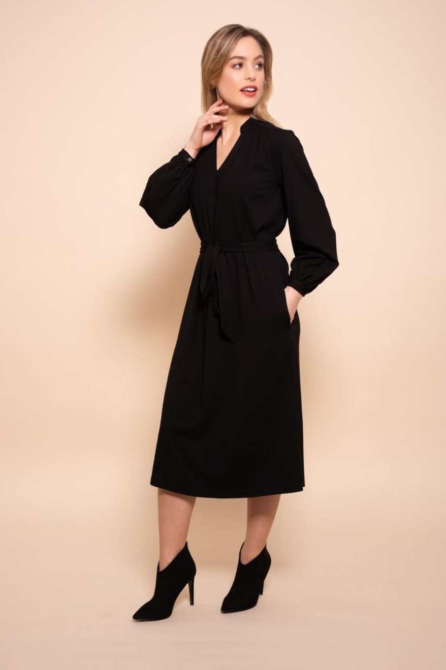 Women Styched Fashion | V Neck Black Wrap Dress