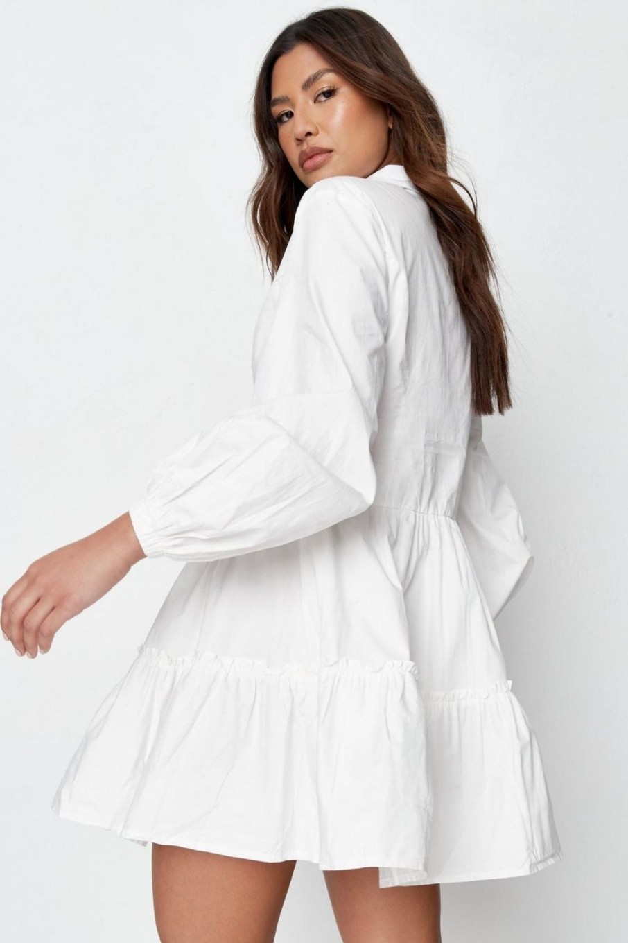 Women Styched Fashion | White Fit And Flared Shirt Dress