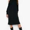 Women Styched Fashion | Black Long Sleeve Roll Neck Midi Dress