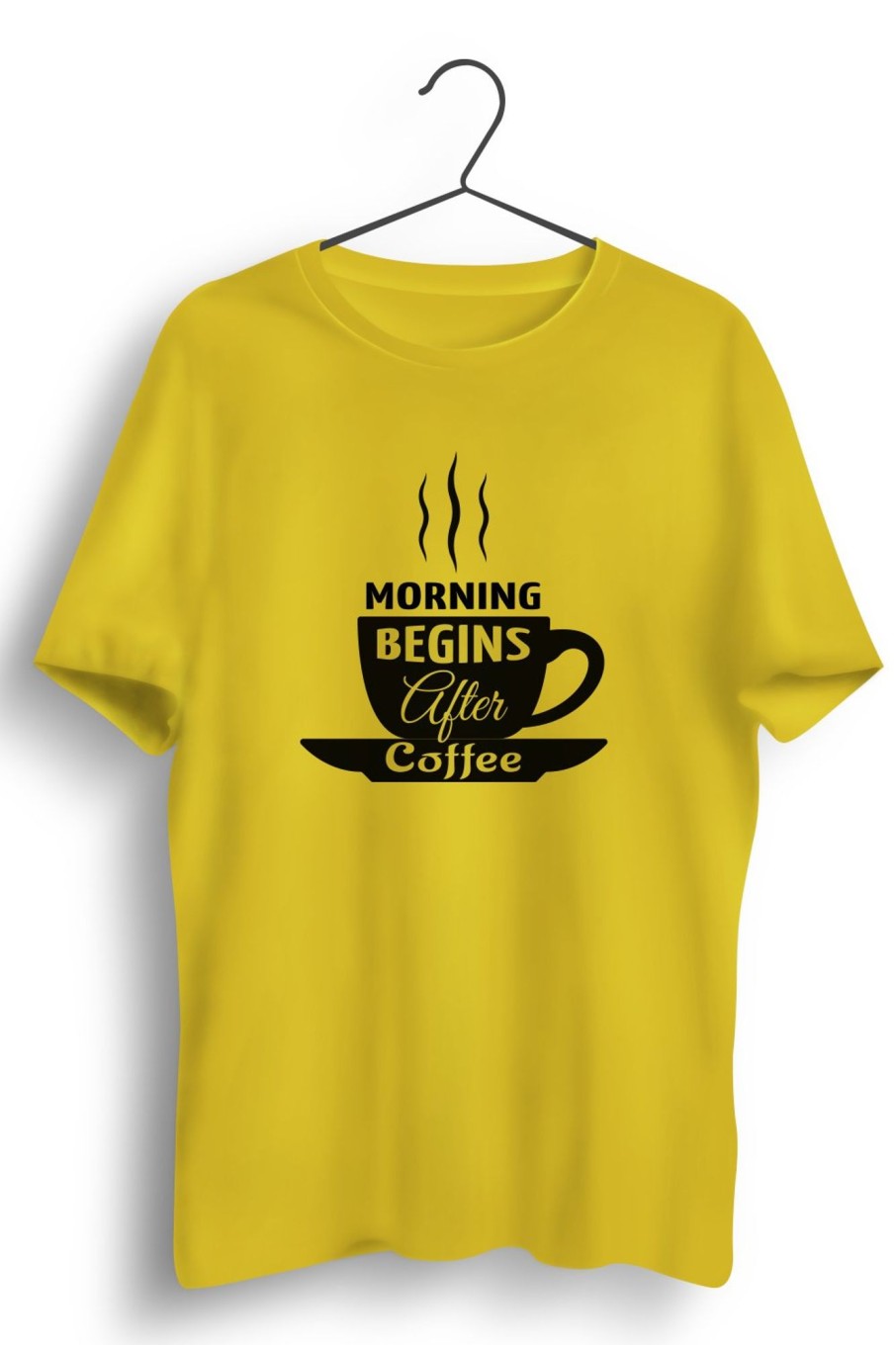 Men Styched | Morning Begins After Coffee Graphic Printed Yellow Tshirt