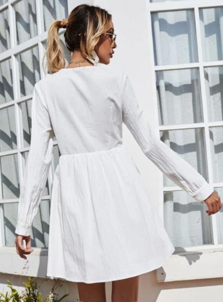 Women Styched Fashion | V-Neck Ruffle Trim Dress