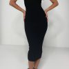 Women Styched Fashion | Button Open At Neck Black Midaxi Dress