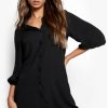 Women Styched Fashion | Lowry Black Puff Sleeve Shirt Dress