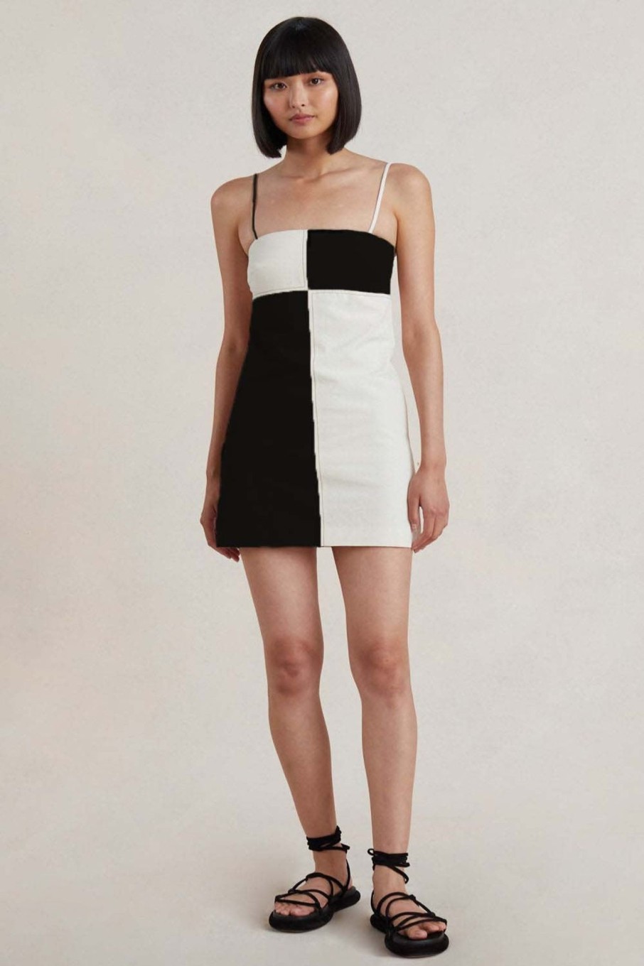 Women Styched Fashion | Black U0026 White Color Block Mini Dress