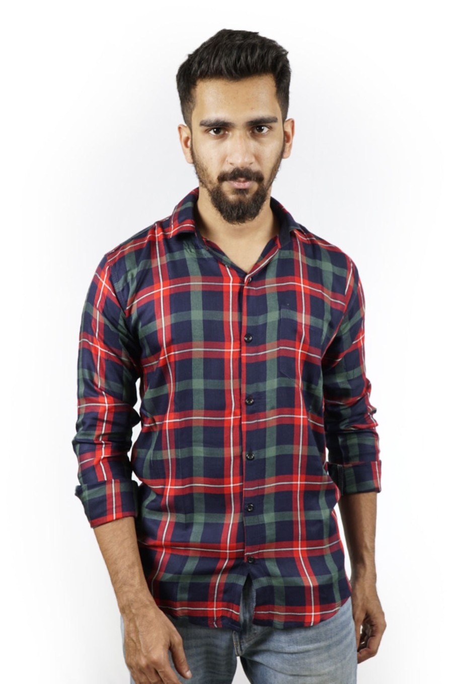 Men Styched Fashion | Green And Maroon Checked Slim Fit Shirt