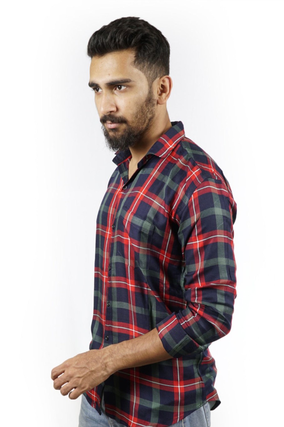 Men Styched Fashion | Green And Maroon Checked Slim Fit Shirt