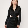 Women Styched Fashion | Satin Strappy Waist Shirt Dress