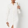 Women Styched Fashion | Front Button Opened White Mini Dress