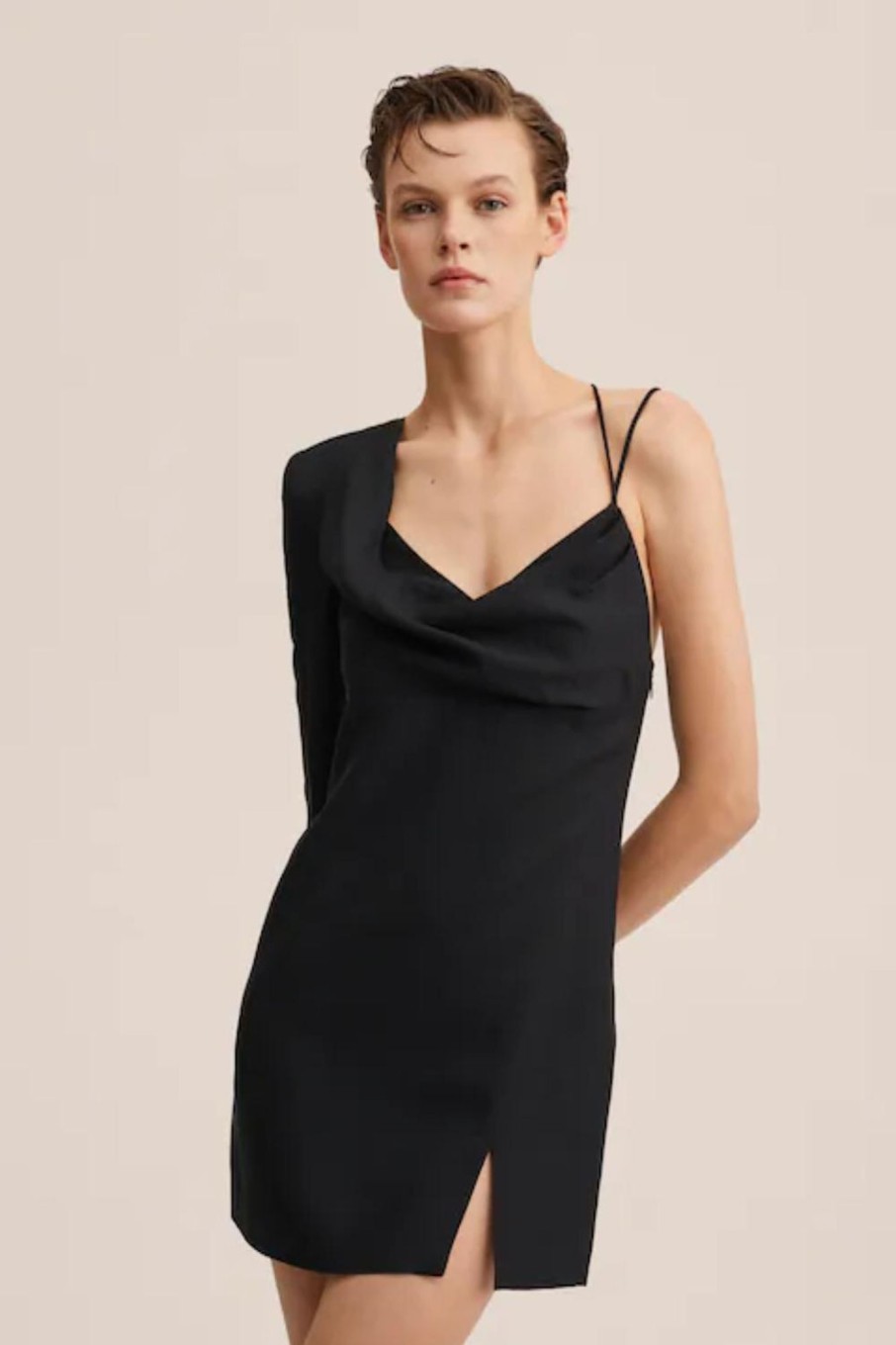 Women Styched Fashion | Asymmetric Neckline Short Slit Dress