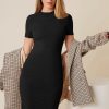 Women Styched Fashion | Split Hem Bodycon Dress Black