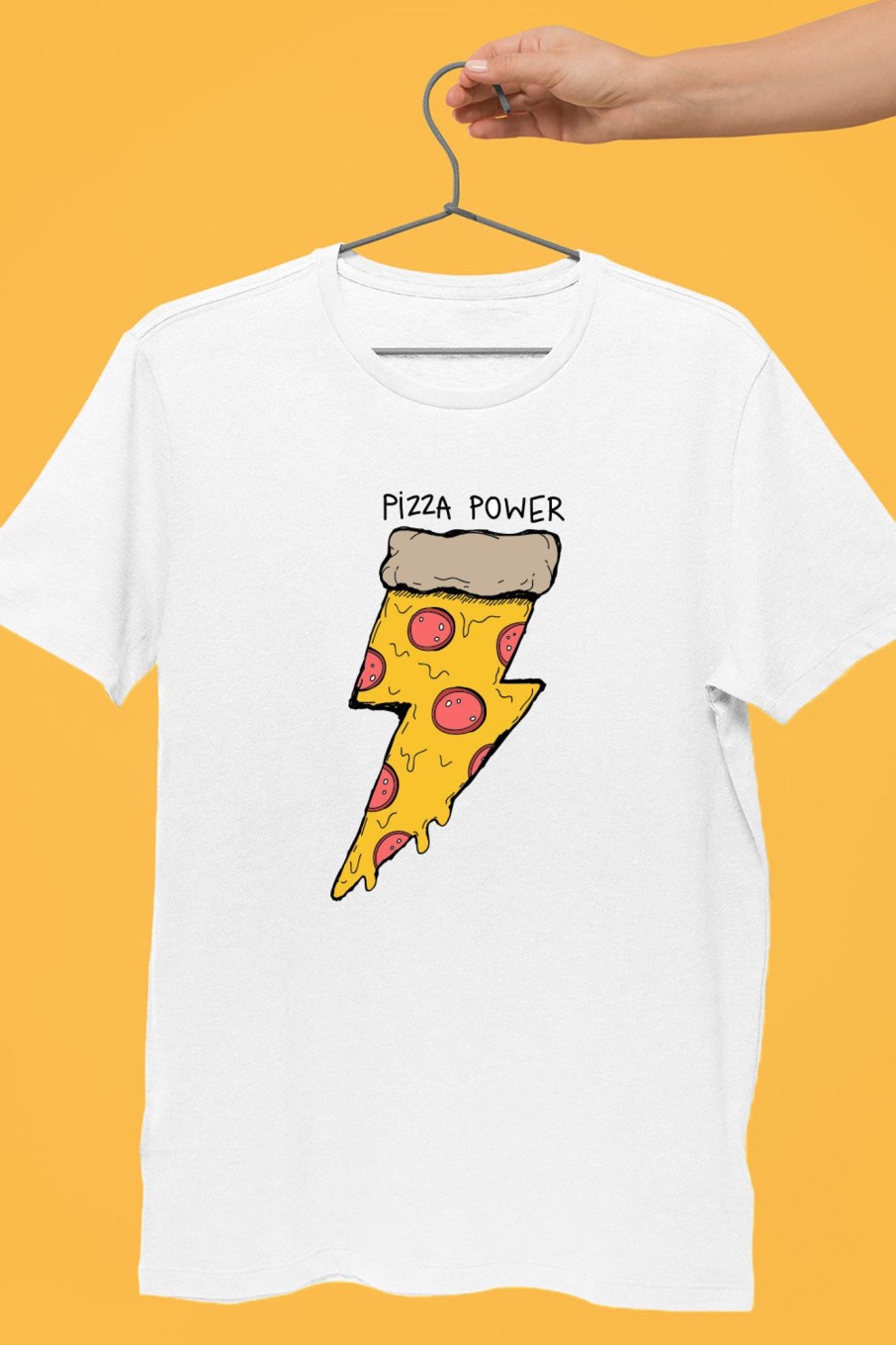 Men Styched Fashion | Pizza Power White Tshirt