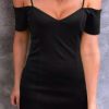 Women Styched Fashion | Slit Cold Shoulder Nbodycon Dress In Black