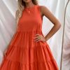 Women Styched Fashion | Keyhole Back Tiered Hem Solid Dress