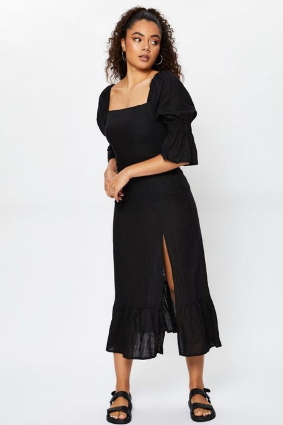 Women Styched Fashion | Split Thigh Ruffle Summer Dress