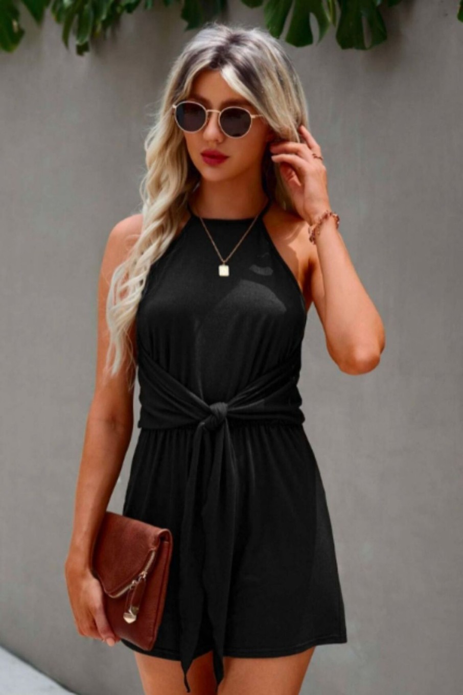 Women Styched Fashion | Halter Neck Tie Front Romper