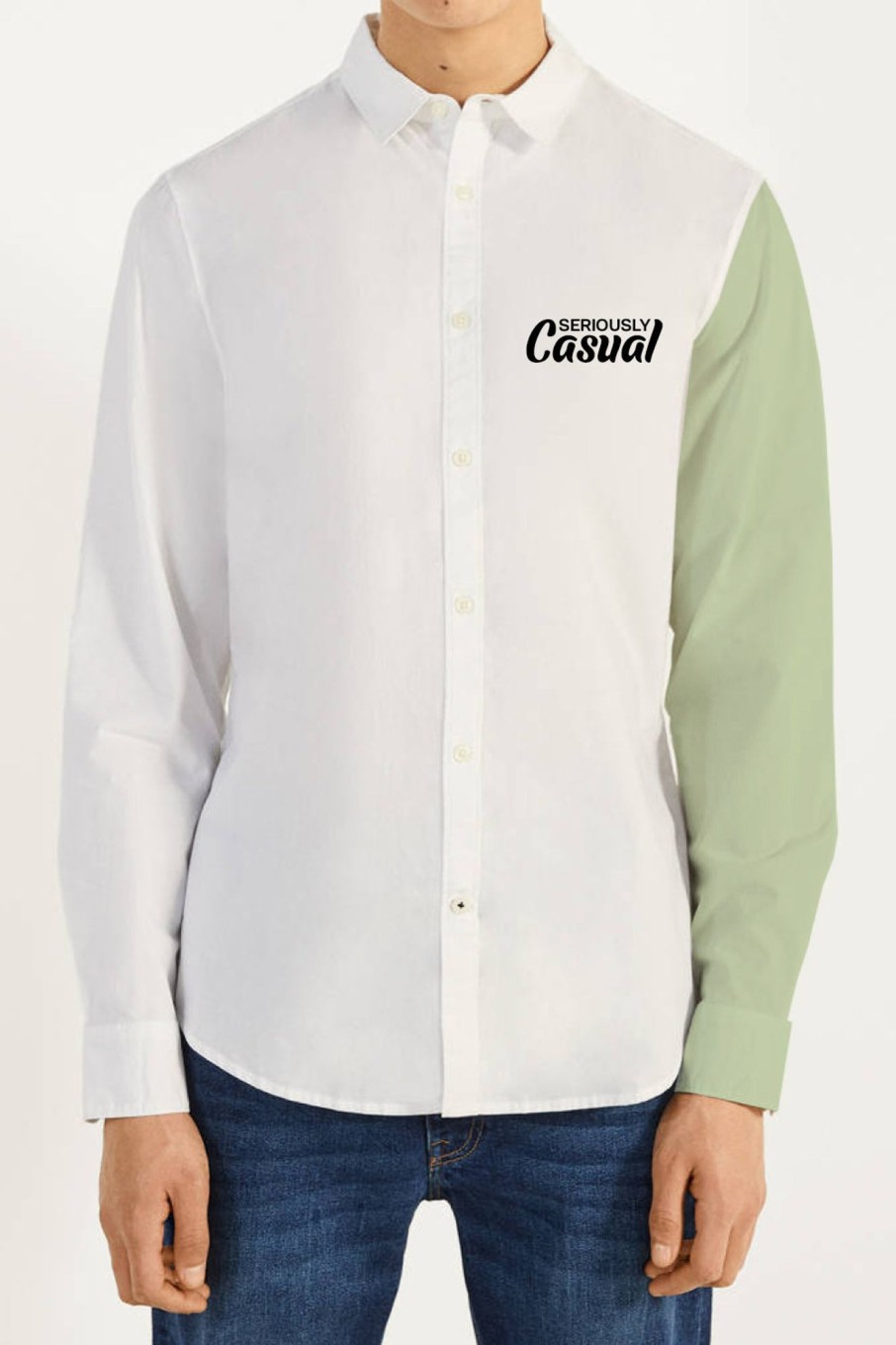 Men Styched Fashion | Seriously Casual White And Green Full Sleeve Shirt