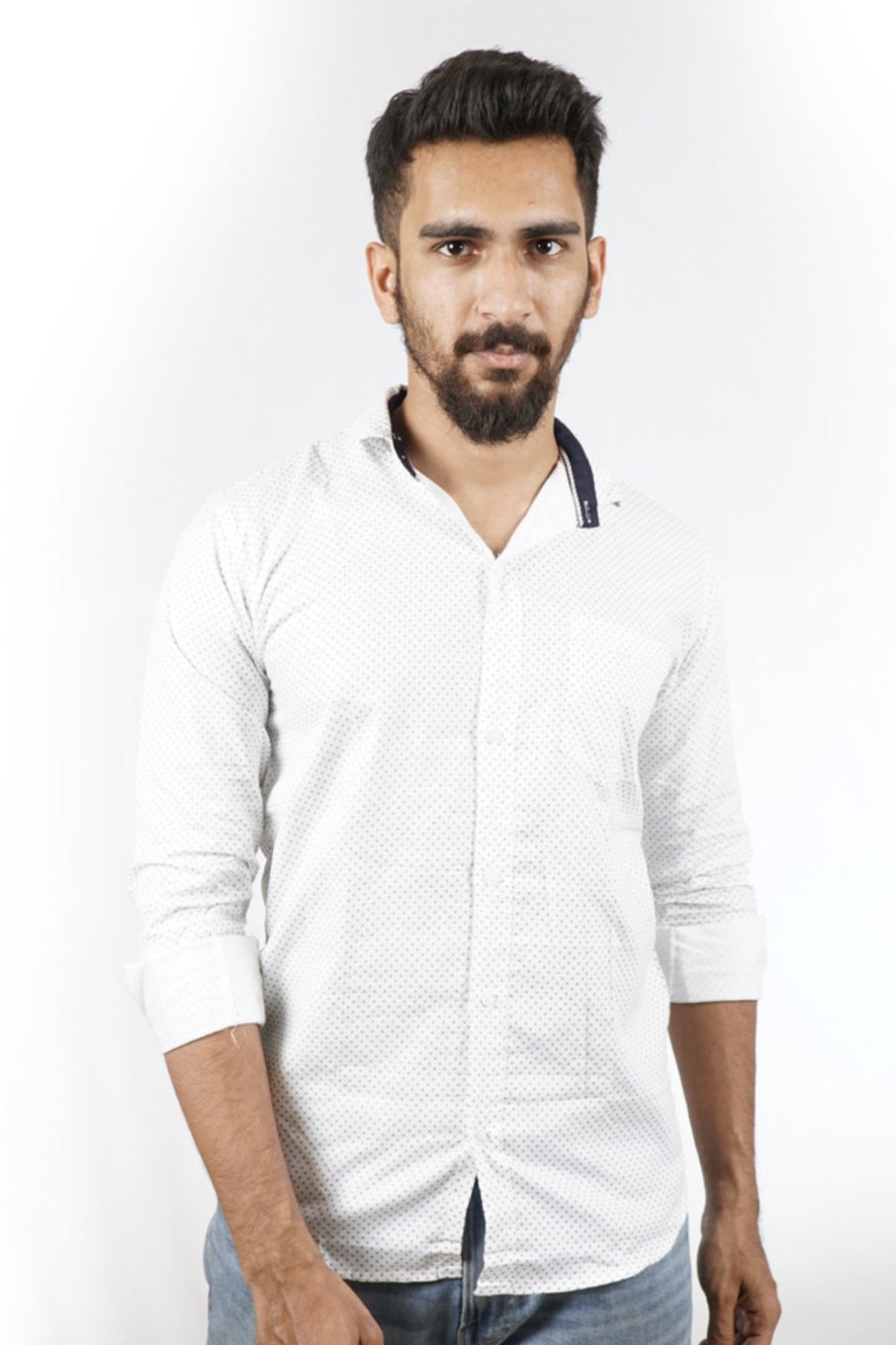 Men Styched Fashion | Micro Print White Slim Fit Shirt