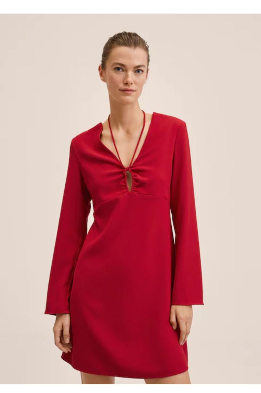 Women Styched Fashion | Flowy Red Knotted Lovable Dress