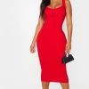 Women Styched Fashion | Red Scoop Neck Bodycon Dresss