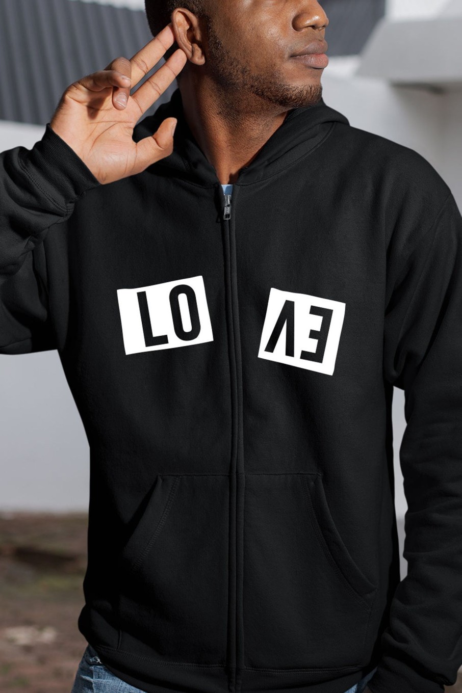 Men Styched Fashion | Love Torn Into Two - Full Zip Premium Hoodies Black No Threads