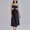 Women Styched Fashion | Black Clean Cut Midi Dress